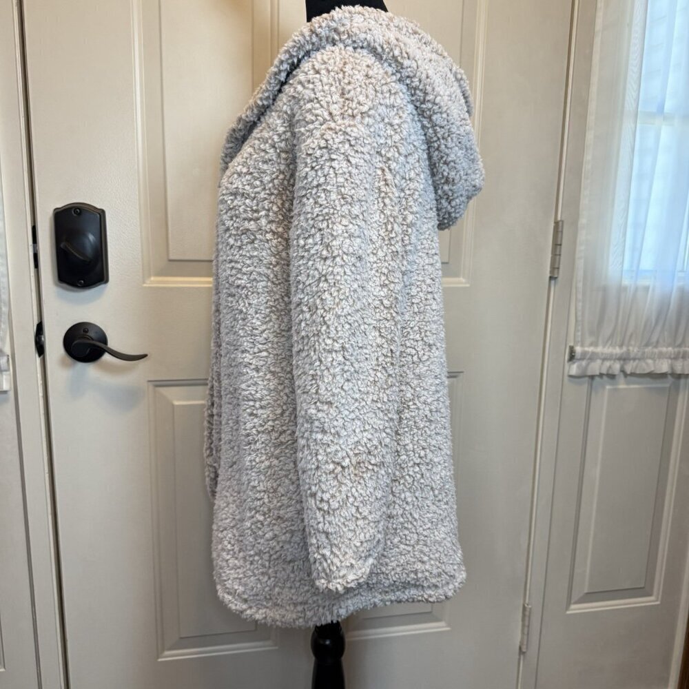 Serra Faux Shearling Open Front Cardigan Hooded Lounge Wrap Sz S/M Soft Cozy - Picture 2 of 11